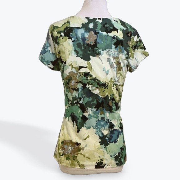 Dressbarn Womens Green Floral Tiered Ruffle V-Neck Short Sleeve Blouse Small - Picture 2 of 9